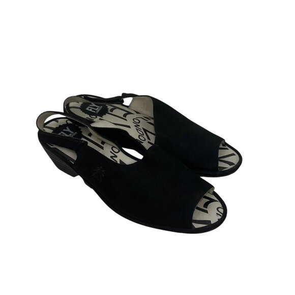 Fly London Womens Palp Black Nobuck Leather Peep-Toe Wedge Sandals SZ 40 - Picture 6 of 13